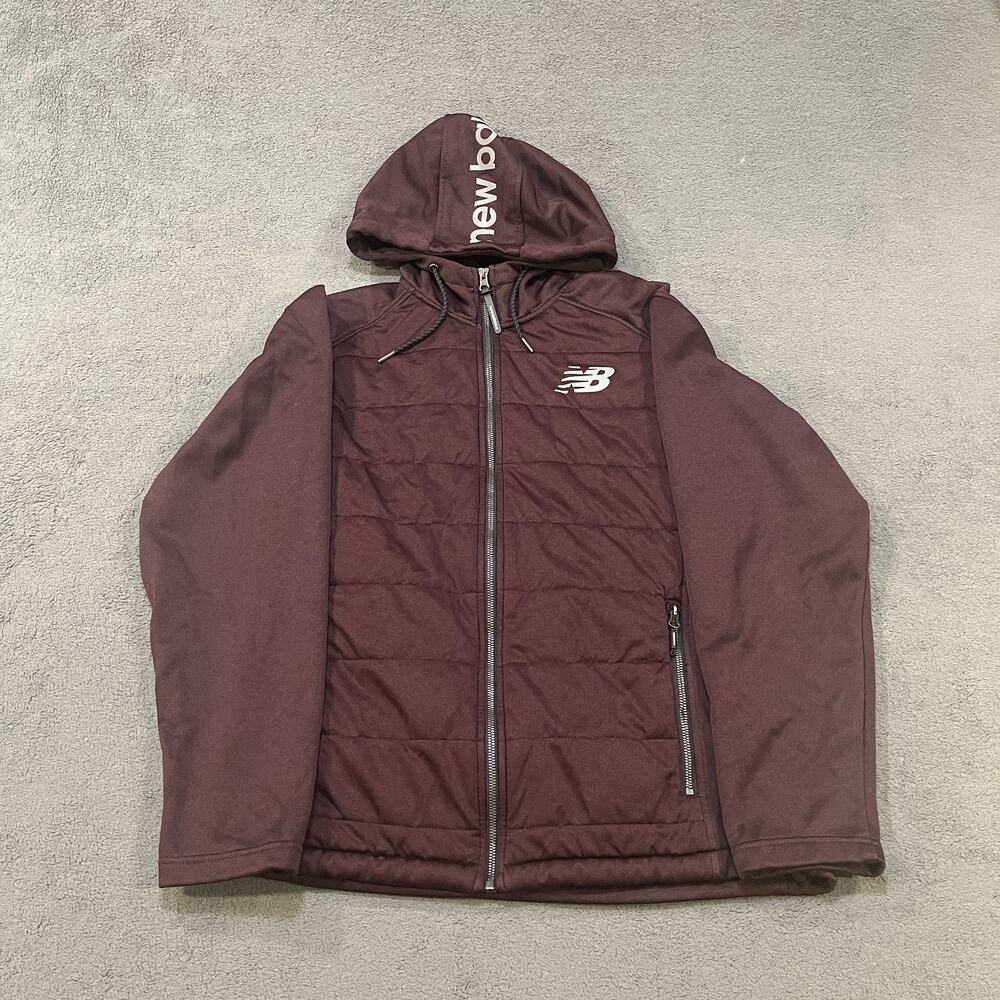 New Balance Maroon Red Quilted Full Zip Hooded Jacket Women's Size Medium